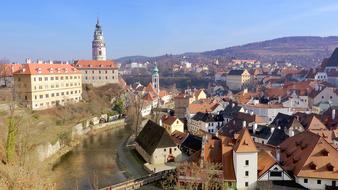 Beautiful view of Czech Krumlov city with castle in Czech Republic