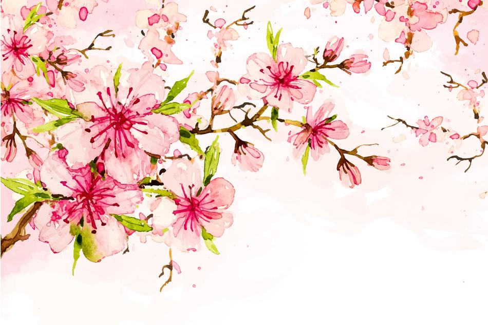 blooming branches with pink flowers, artwork
