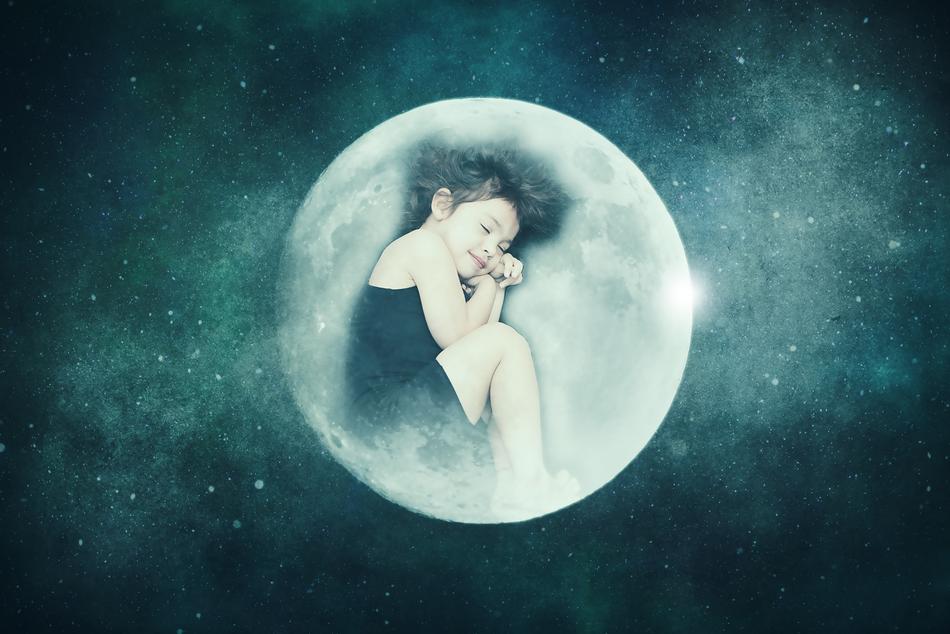 fabulous image, sleeping baby on the moon
