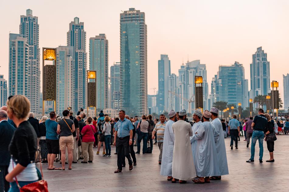 people in the square in downtown Dubai