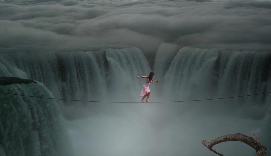 girl on rope over Waters Movement River