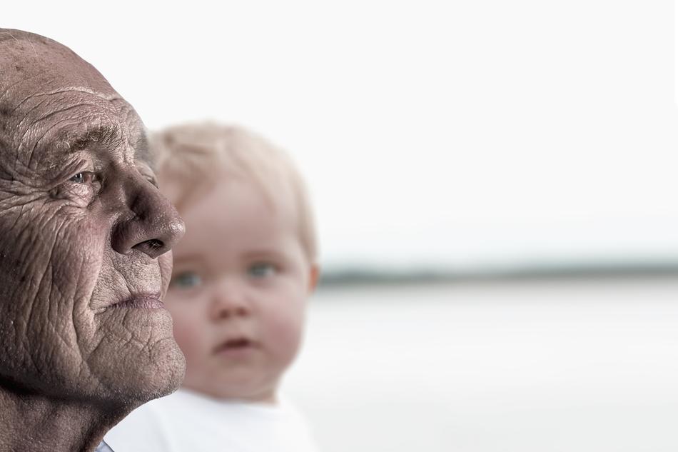 Portrait of the grandfather, with the blonde child
