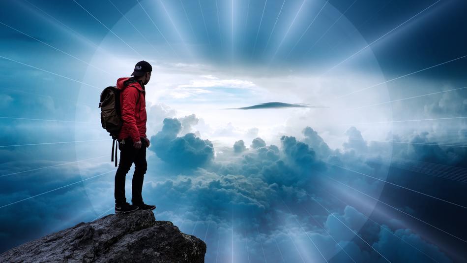 man in Clouds Landscape