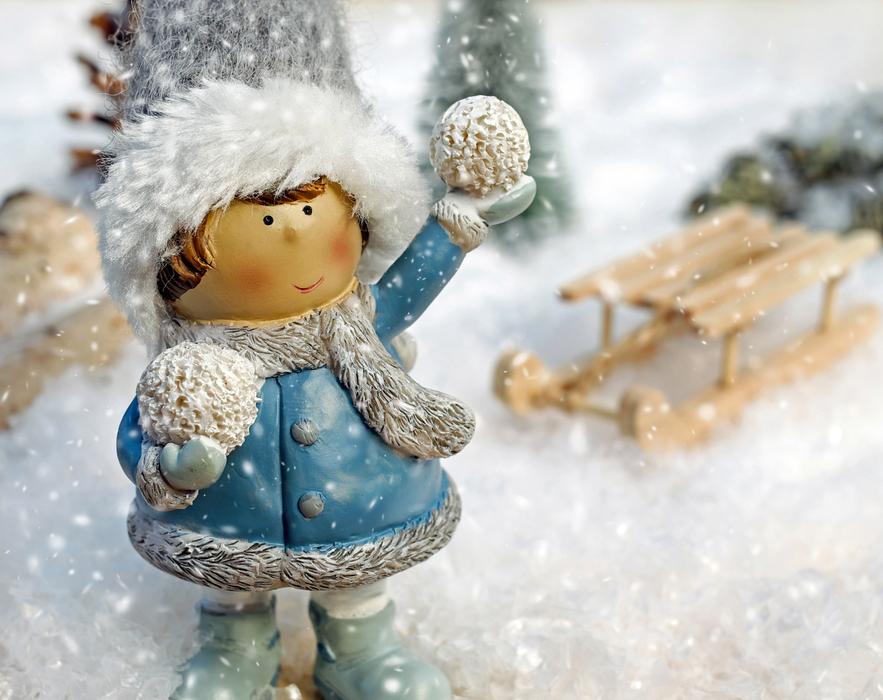 child Girl throwing Snow Ball, vintage figurine