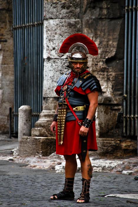 man in costume of Roman Warrior