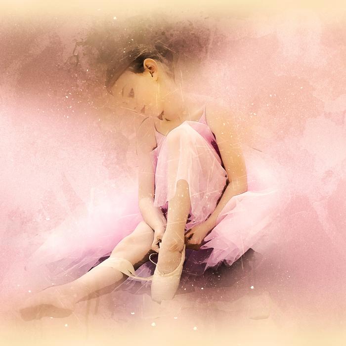 digital image of a young ballerina on a pink background