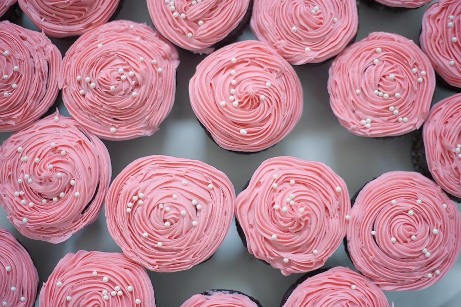 Beautiful, pink pancakes with white decorations