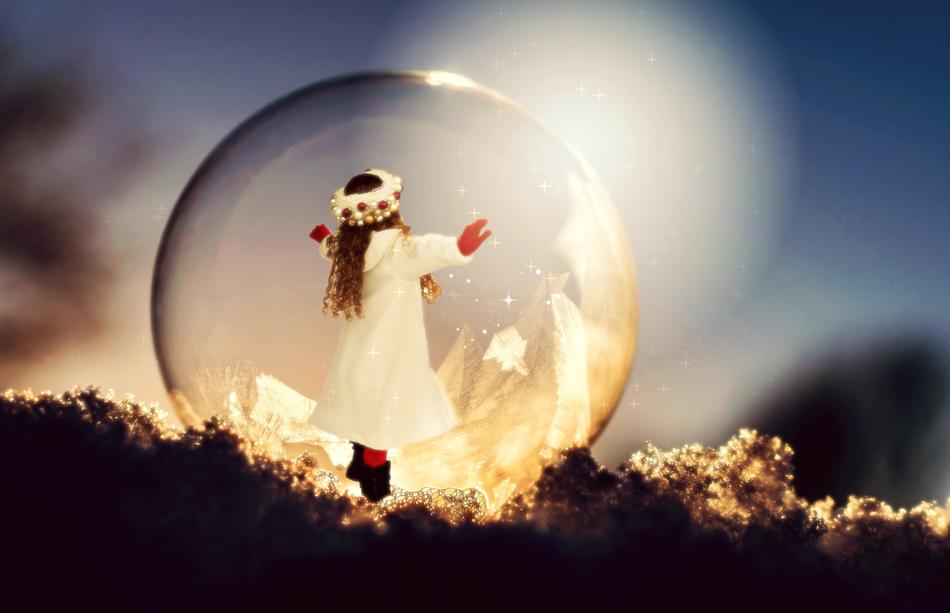 Christmas decoration, Girl inside Soap bubble, digital art