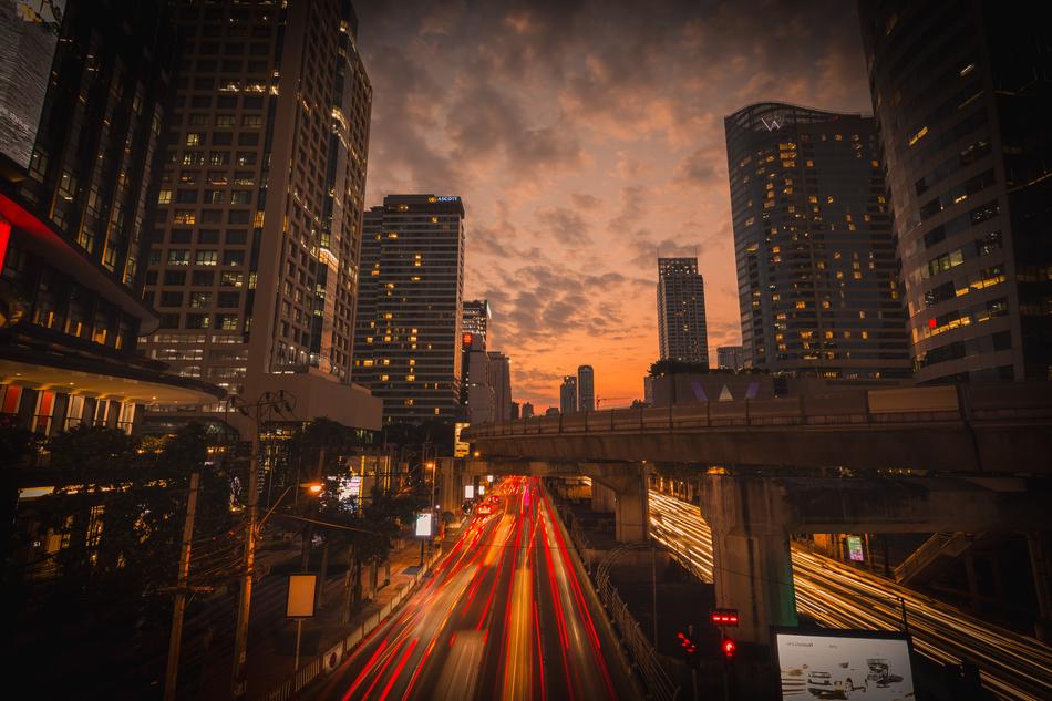 Cityscape of City Buildings at dusk