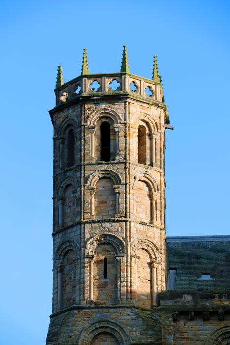 tower on the church on a blue background