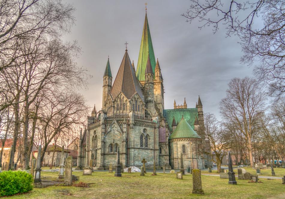 graveyard near Nidaros Cathedral at fall, Norway, Trondheim