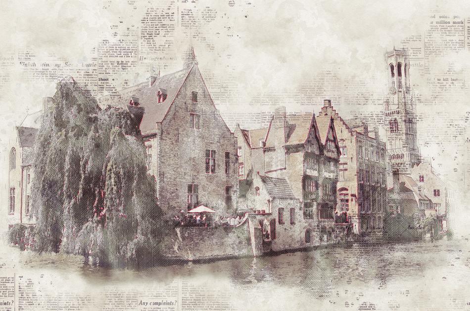 drawing of channel in Bruges