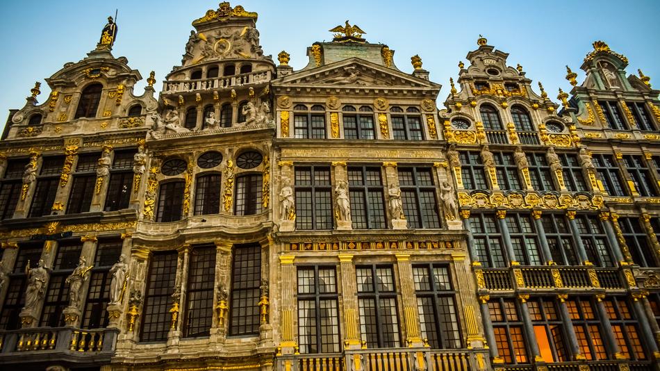 ornate facade of guild house at sky, Belgium, Brussels, Grand Place