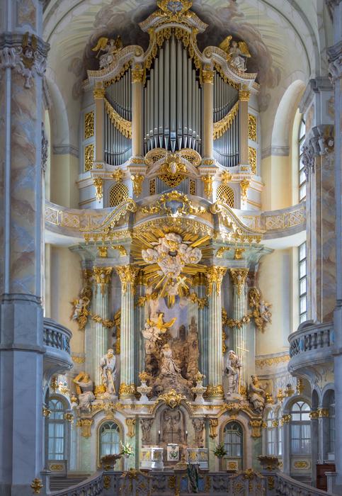 Beautiful and colorful altar in the Frauenkirche in Dresden, Germany