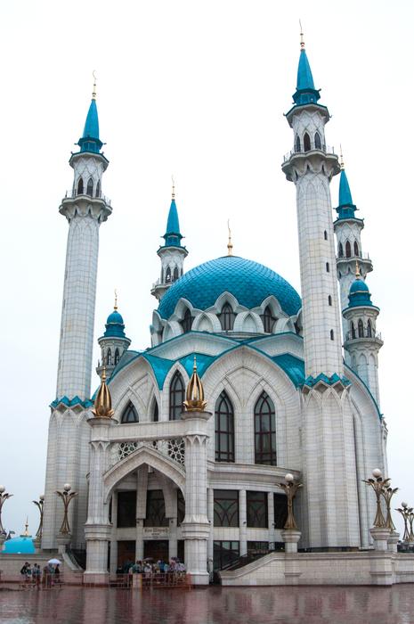 church with blue roof