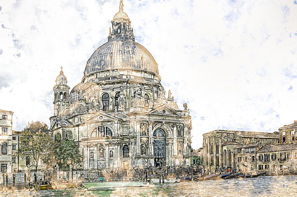 drawn cathedral in Venezia, Italy
