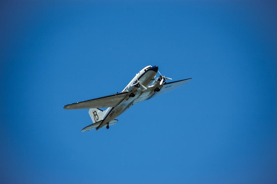 American aircraft douglas dc-3 in the blue sky