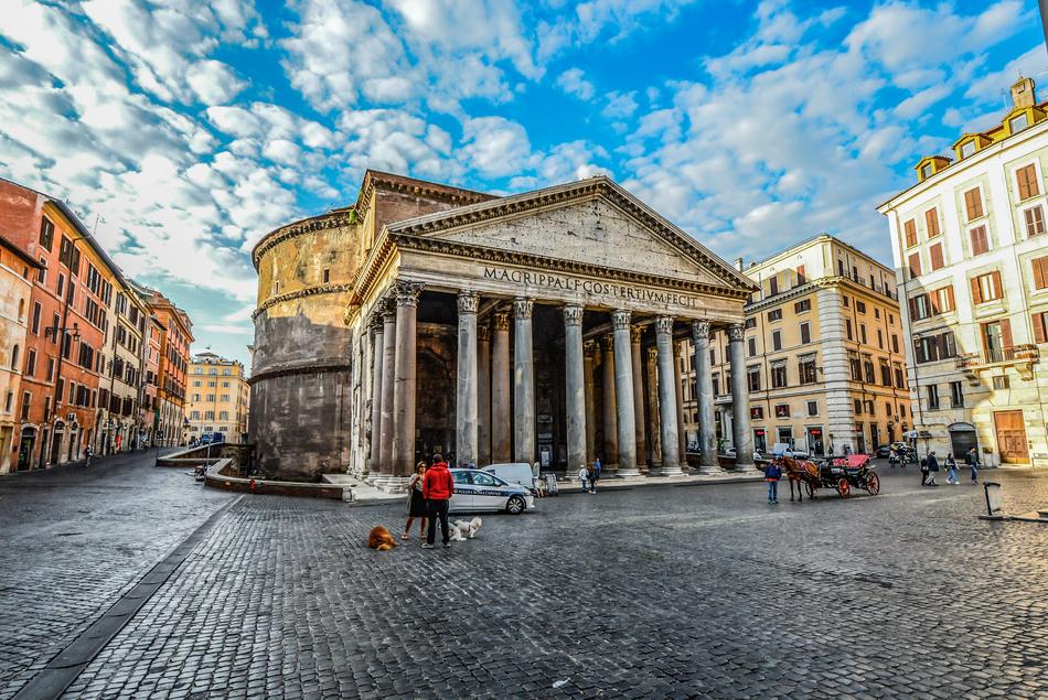 Beautiful Pantheon with the square in Rome, Italy