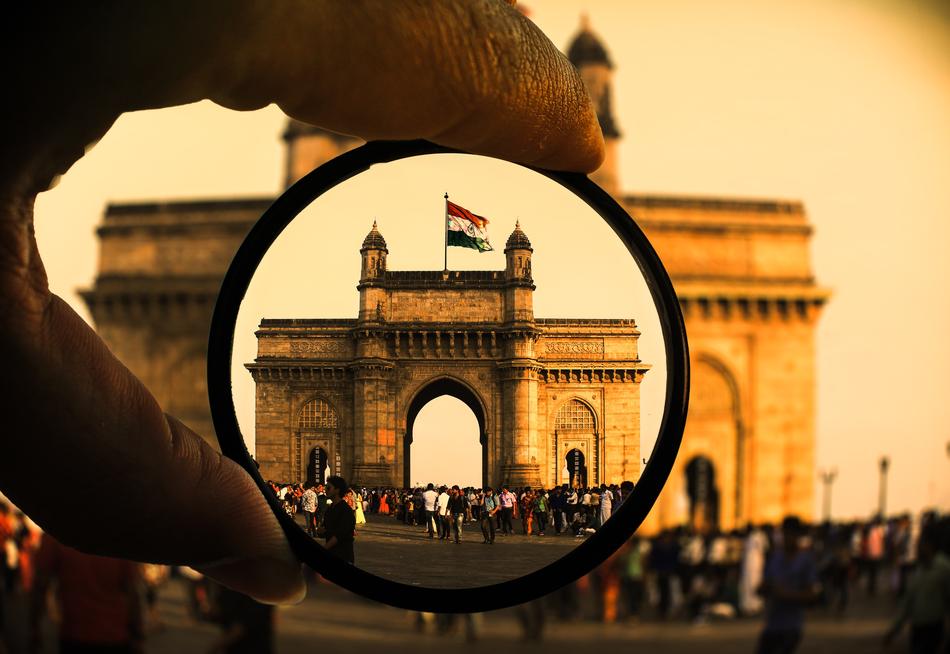 Pictures Gateway of India through a magnifying glass