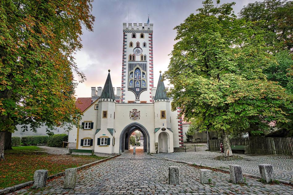 Beautiful architecture of Landsberg, among the colorful trees in Germany