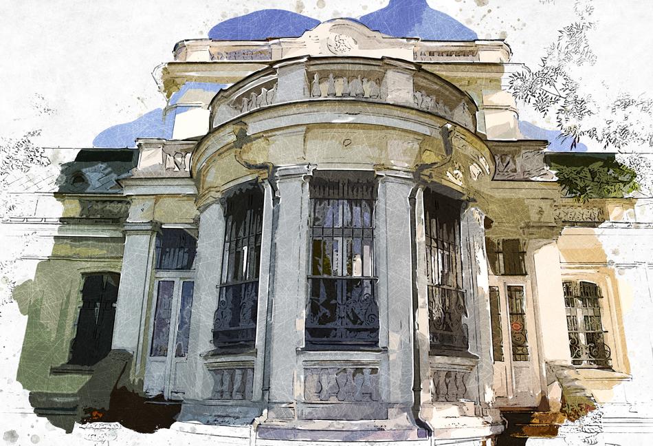 amazing Library Building as digital sketch