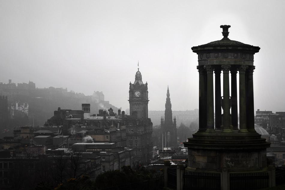 Beautiful landscape with the buildings on Carlton Hill in Edinburgh, Scotland