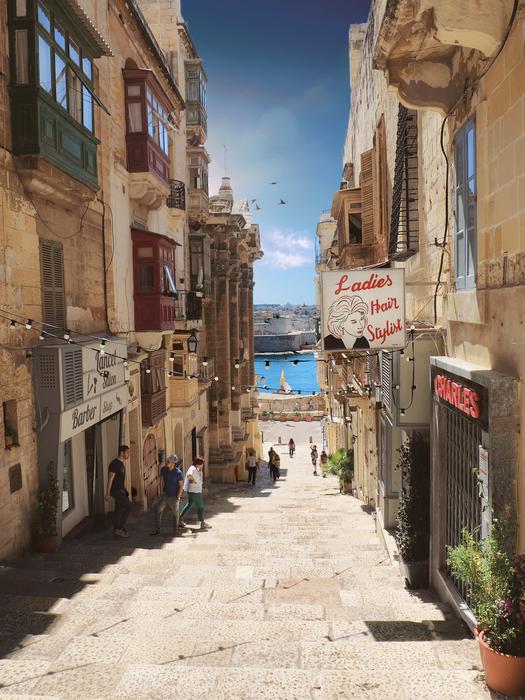 Beautiful landscape of the street in Valletta, Malta, in light