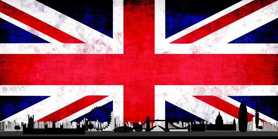 city view with england flag background
