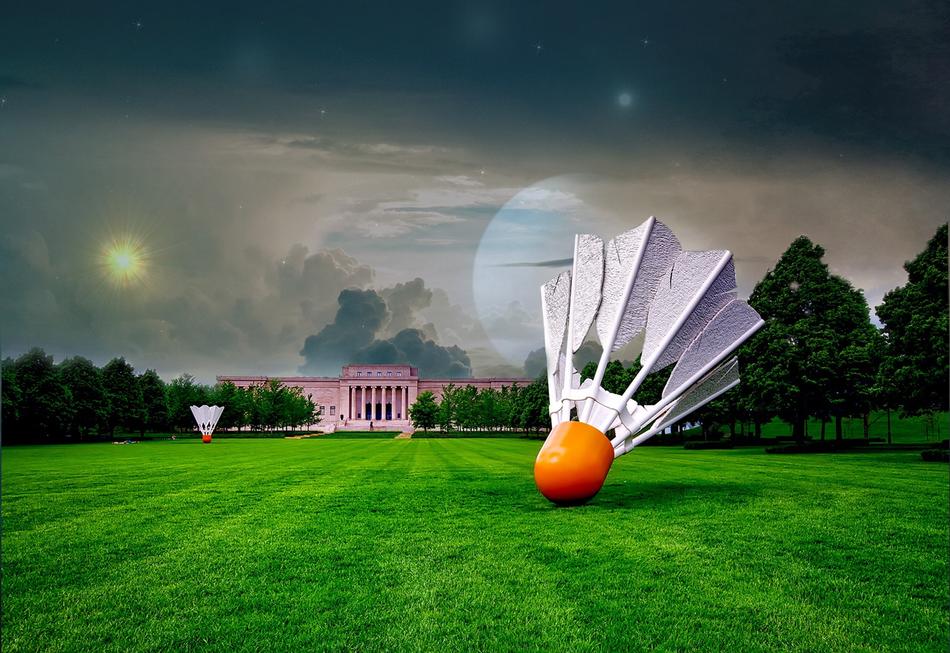 shuttlecock on a green field in computer graphics