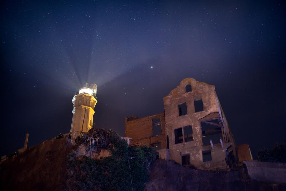 landscape of Alcatraz Lighthouse at Night