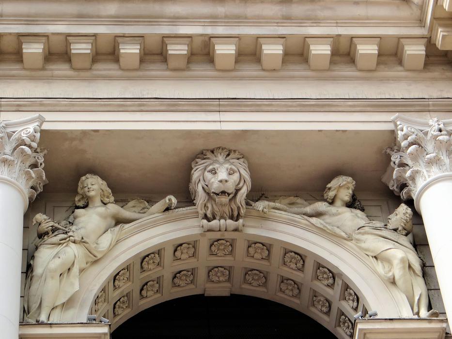 sculptures on the facade of the opera building in lviv