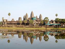 Angkor Antique towers and lake