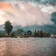 lakeside temple in indonesia