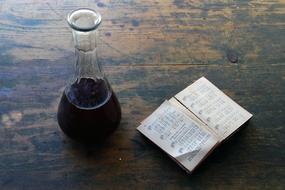 wine in glass and book