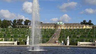 fountain on the background of the palace in Potsdam, Germany