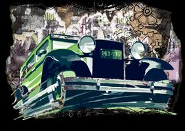 car vintage old drawing