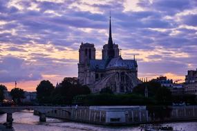 colorful evening sky over Notre Dame Cathedral