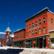 snowy street in Colorado Town