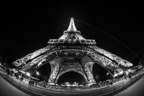 black and white optical photo of the Eiffel Tower in Paris