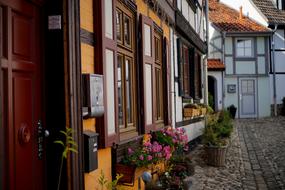 building facade in potted flowers in Germany