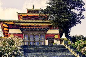 ravishing Dzong On A Hill Stairs