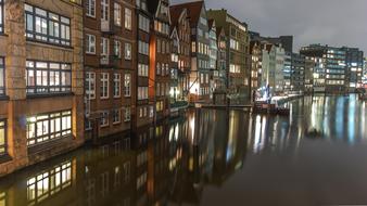 channel in Hamburg at night