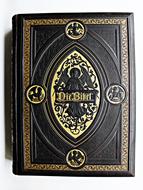 Beautiful, brown and gold leather-bound Bible book