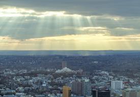 evening panorama of Boston from a bird's eye view