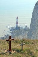 distant view of lighthouse at beachyhead in england