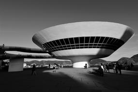 niteroi monument museum, black and white