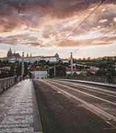 Beautiful cityscape of Prague, at colorful sunset, in Czech Republic