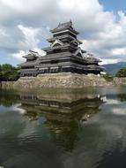 Beautiful landscape of the temple, among the green trees in Matsumoto, Japan