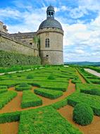 Beautiful castle with green garden in Hautefort, France