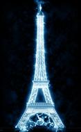 eiffel tower in blue light in the dark